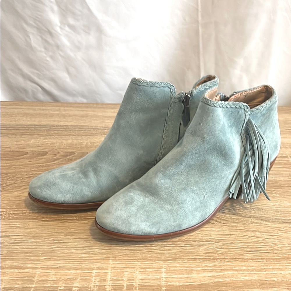 Blue Suede Boho Booties With Fringe - Sam Edelman